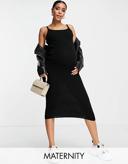 Urban Bliss Maternity knitted rib cami dress in black - part of a set
