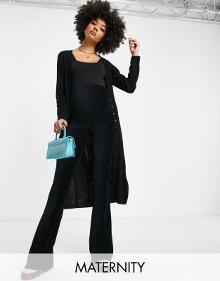 Urban Bliss Maternity knitted rib midi cardigan in black - part of a set