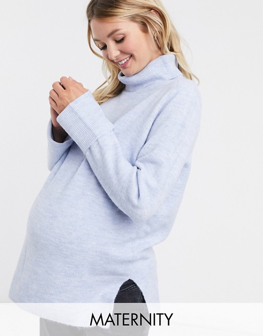 Urban Bliss Maternity roll neck knitted jumper in light blue