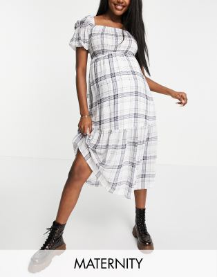 Urban Bliss Maternity sheered puff sleeve midi dress in check