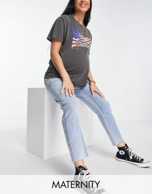 Urban Bliss Maternity straight leg jeans in blue - ASOS Price Checker