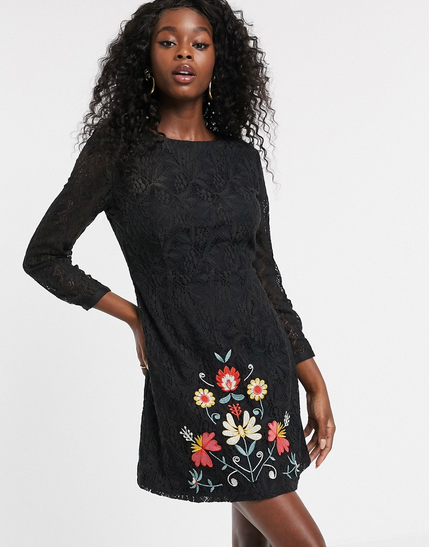 Urban Bliss - Orla - Kanten jurk met borduurwerk-Zwart