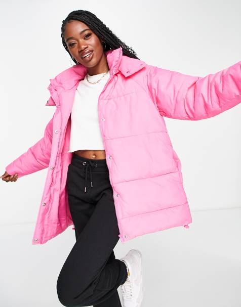 ASOS LUXE wrap puffer coat in hot pink