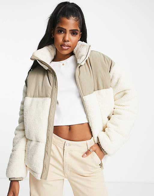 Onophoudelijk zak Maak een sneeuwpop Urban Bliss padded fleece jacket in cream | ASOS