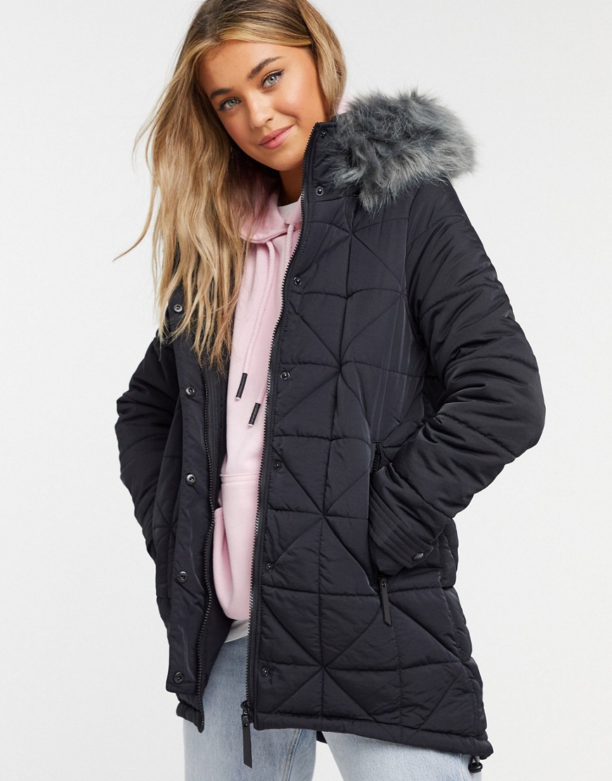 Urban Bliss Parka With Faux Fur Hood In Black