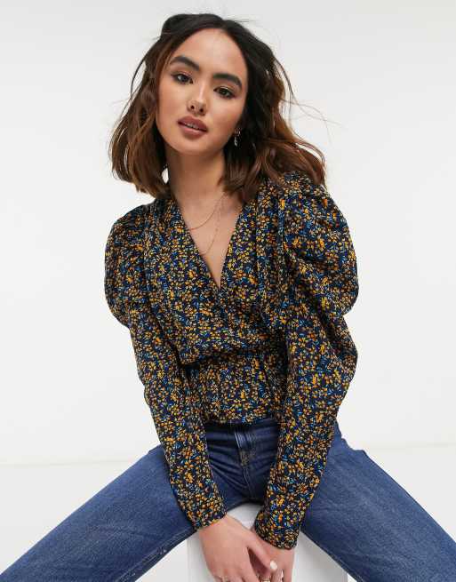 urban bliss black floral puff sleeve top