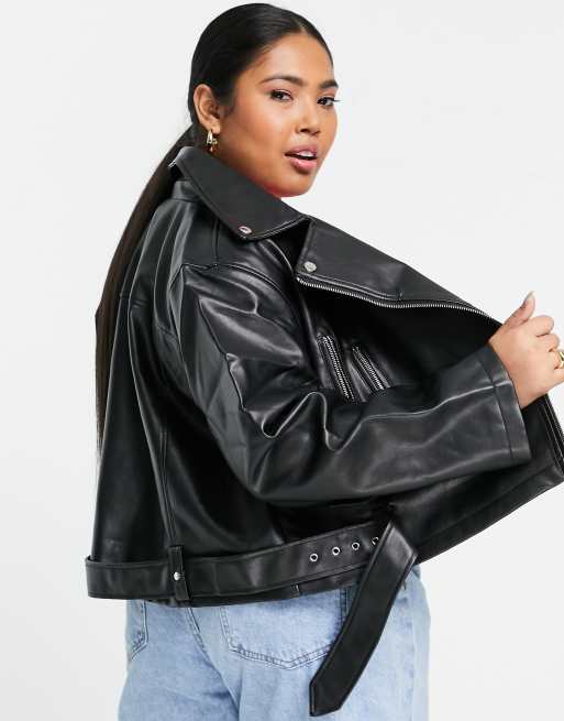 Urban Bliss Plus Bikerjacke aus schwarzem Kunstleder ASOS