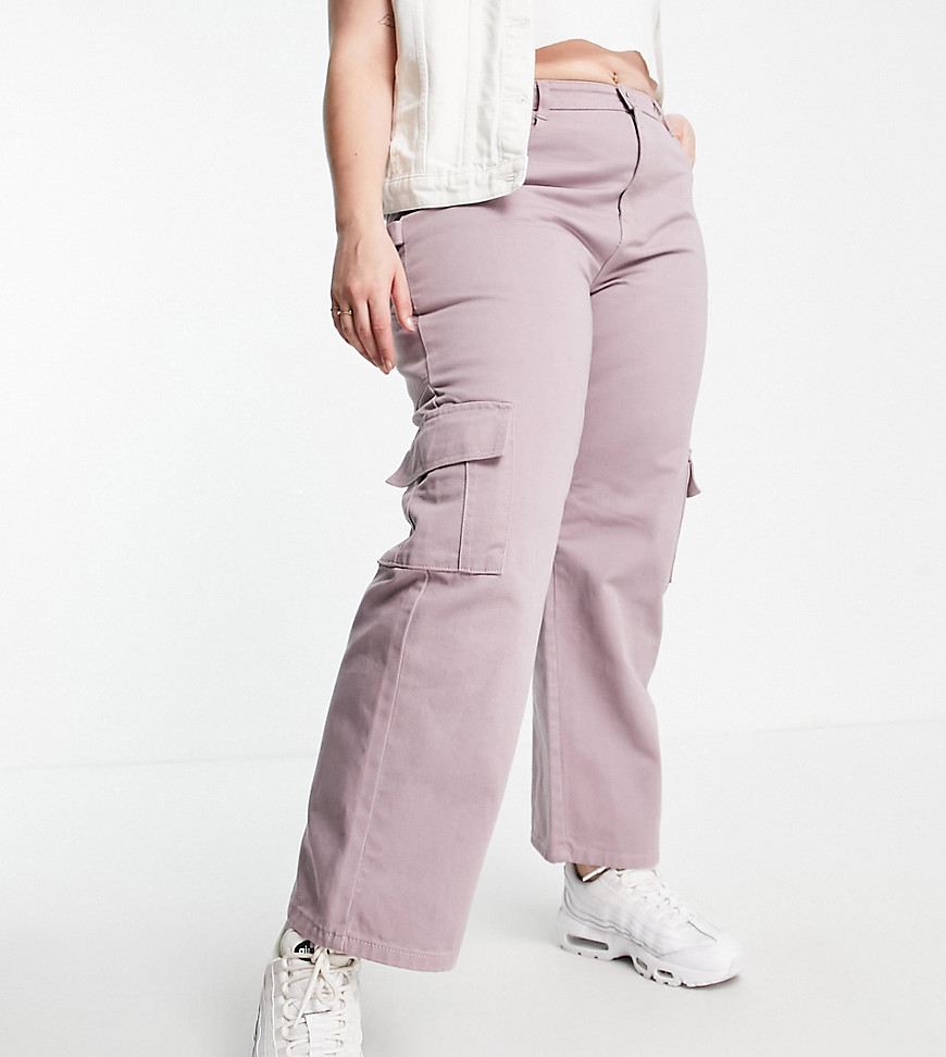 Urban Bliss Plus carpenter 90's baggy trousers in mauve-Pink