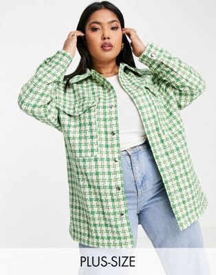 Urban Bliss Plus check shacket in green
