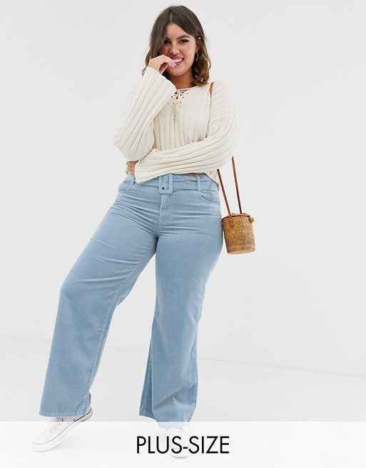 Urban Bliss Plus cord wide leg trousers with self belt detail