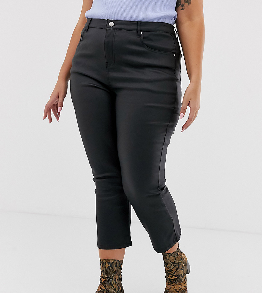 Urban Bliss Plus - Crop kick flare jeans met coating-Zwart