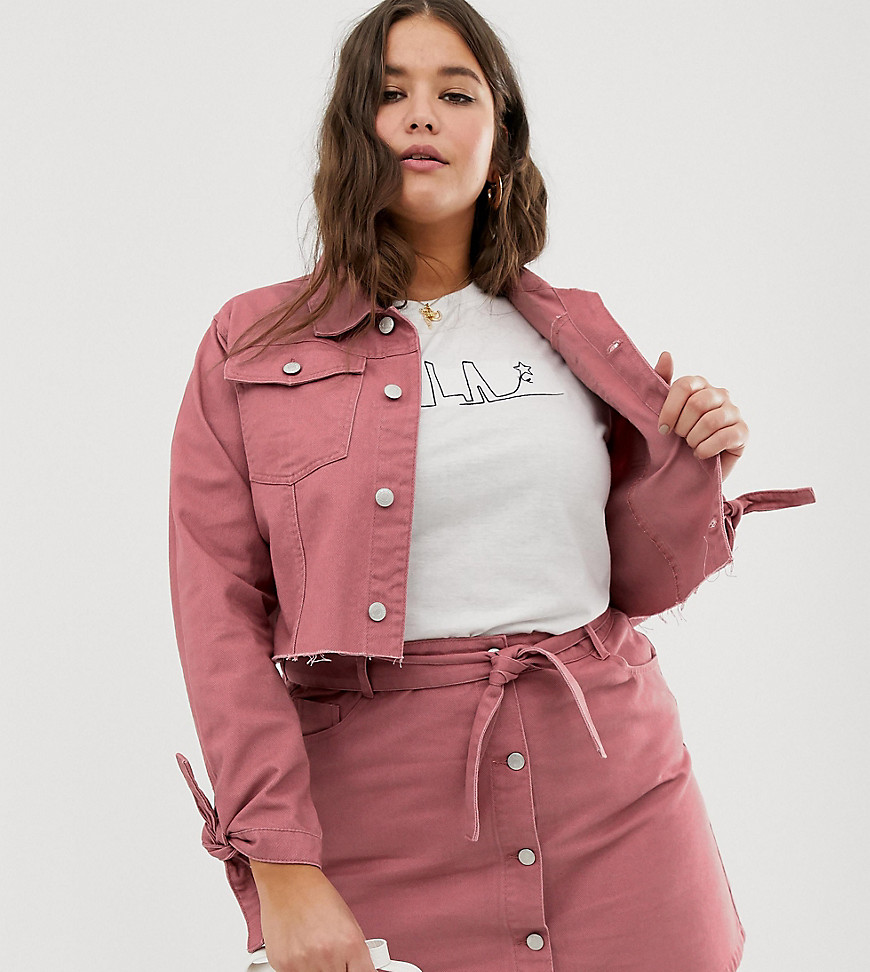 Urban Bliss Plus cropped denim jacket with tie cuff detail-Copper