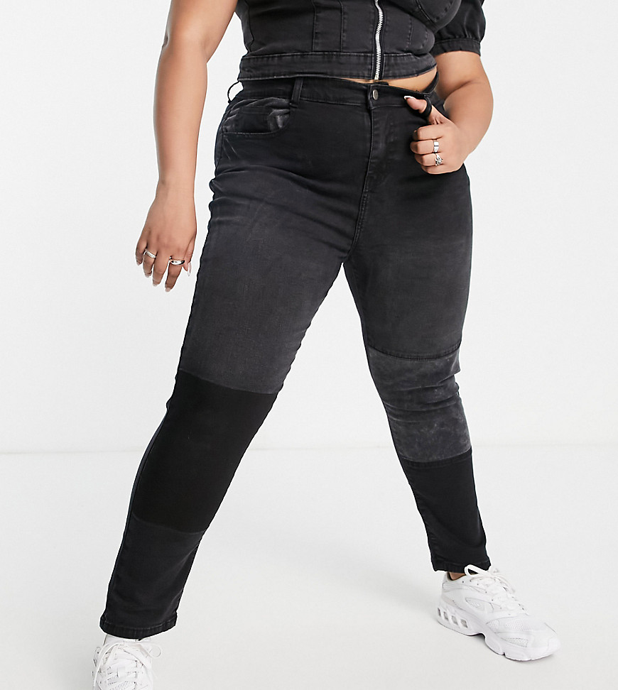 Urban Bliss Plus - Denim skinny jeans met patches in zwart