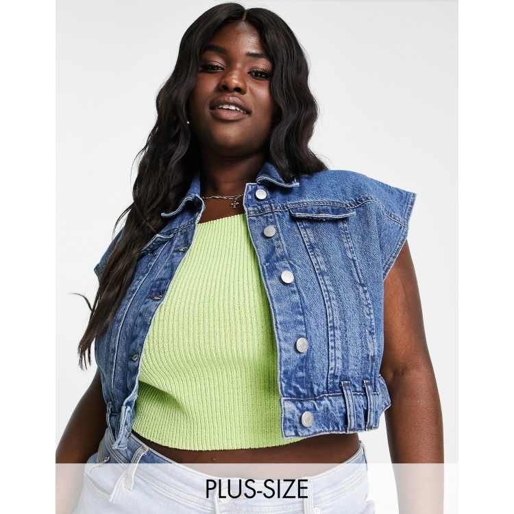 Plus size cropped denim hot sale vest