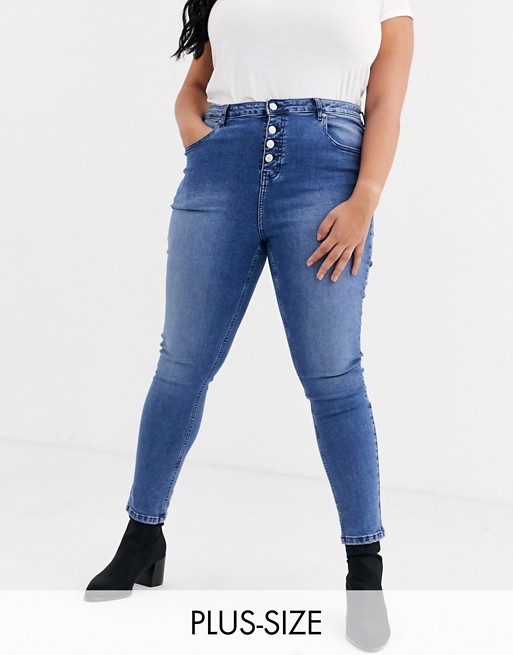 Urban Bliss Plus exposed button skinny jeans