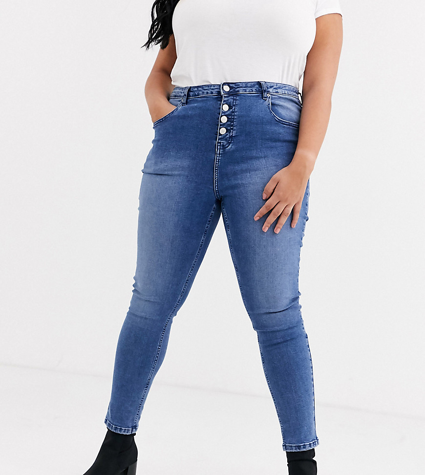 Urban Bliss Plus exposed button skinny jeans-Blues