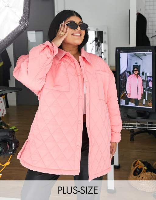 Urban Bliss Plus – Gesteppte Hemdjacke in Bonbonrosa