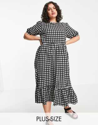Urban Bliss Plus half sleeve gingham smock dress in black - ASOS Price Checker