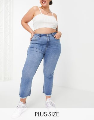 Urban Bliss Urban Bliss Plus high rise cropped flared jeans in bleach wash-Blue