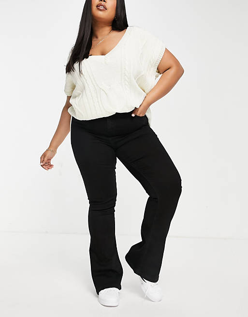  Urban Bliss Plus high rise flared jeans in black 