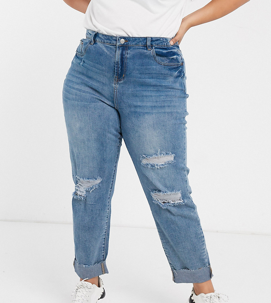 Urban Bliss Plus - Jeans met rechte pijpen en scheuren-Blauw