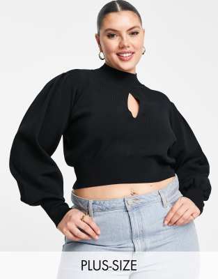 Urban Bliss Urban Bliss Plus key hole kitted jumper in black