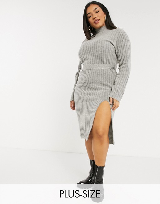 Urban Bliss Plus knitted dress with belt in grey
