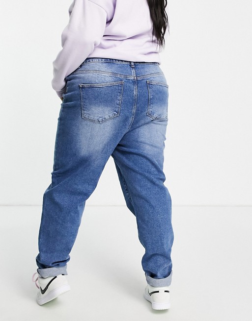 Urban Bliss Plus mom jeans in midwash blue