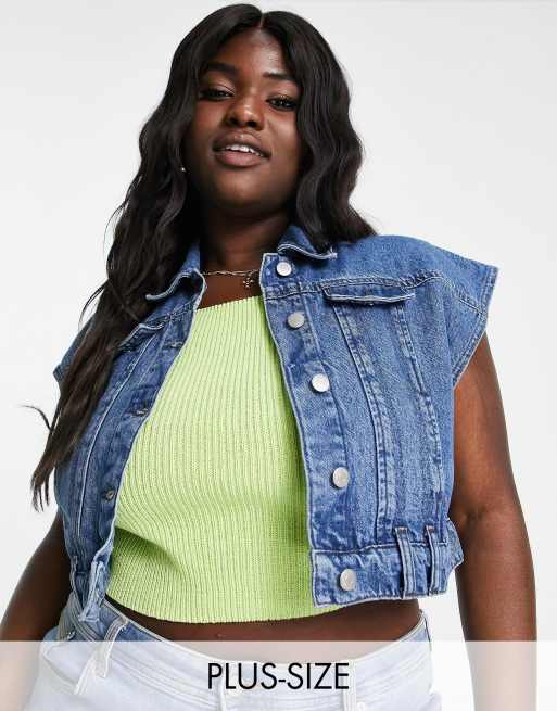 Urban Bliss Plus - Mouwloos denim jack in blauw
