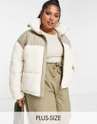 Urban Bliss Plus padded fleece jacket in cream-White