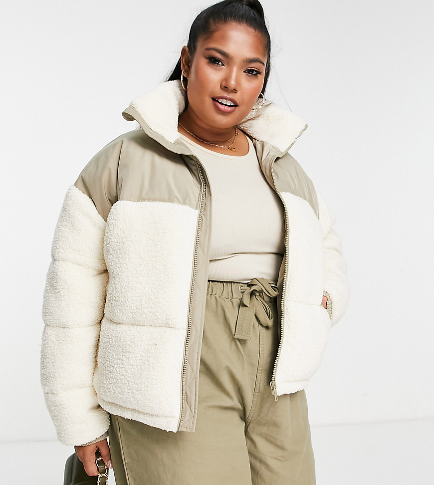 Urban Bliss Plus padded fleece jacket in cream-White