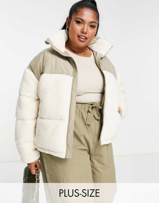 Urban Bliss Plus padded fleece jacket in cream | ASOS