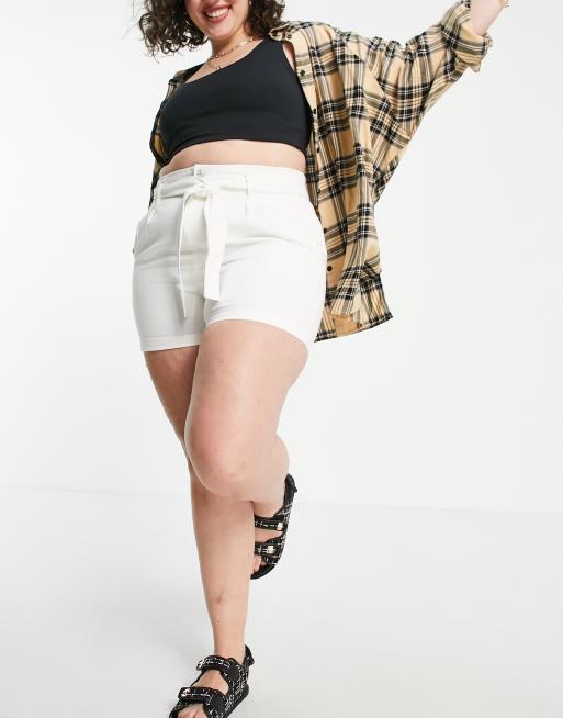 Plus Size Denim Paper Bag Shorts - Plus Size Denim Shorts - Plus