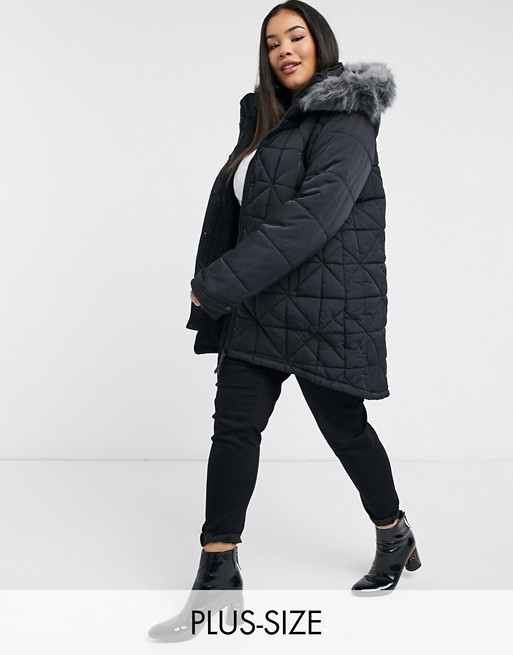 Urban Bliss Plus parka with faux fur hood in black