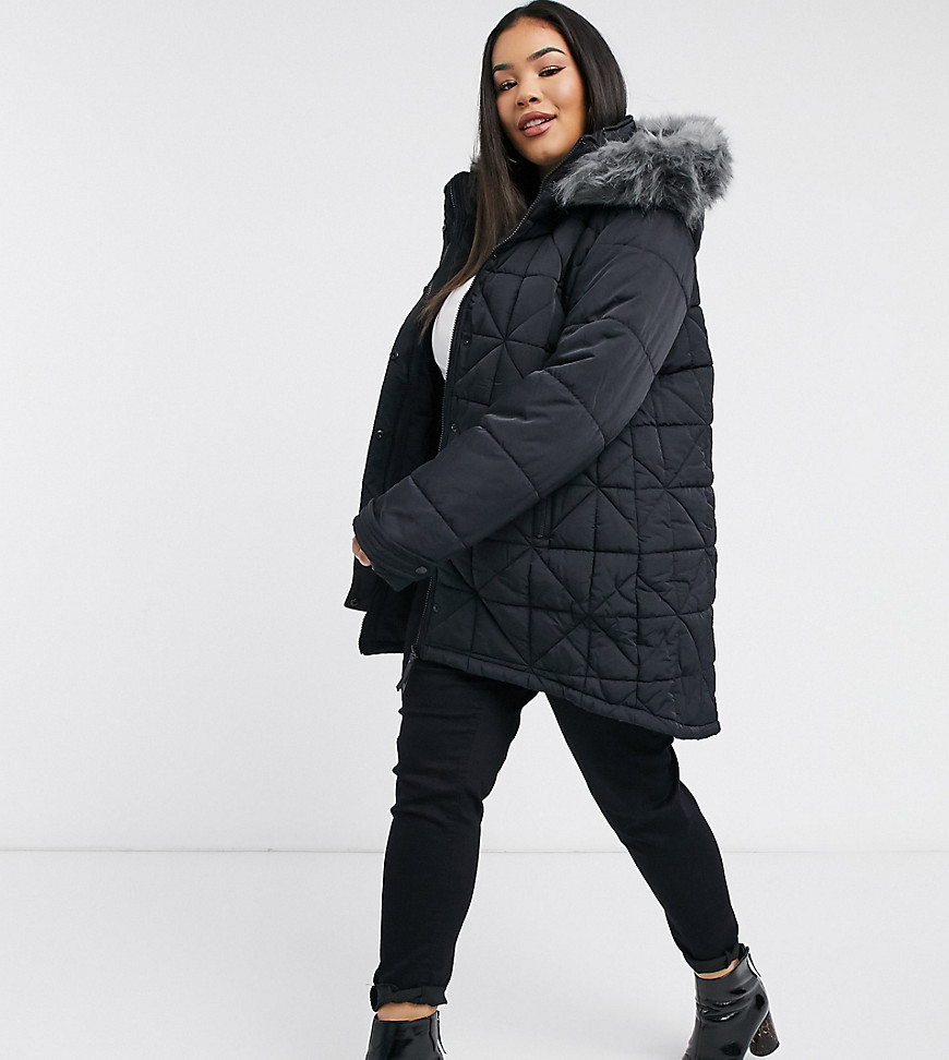 Urban Bliss Plus Parka With Faux Fur Hood In Black