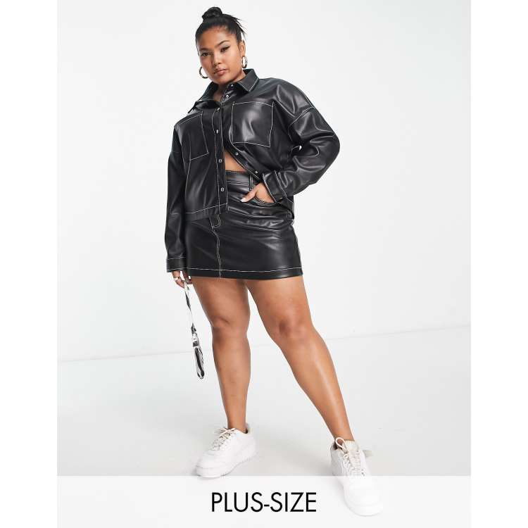 Black faux leather outlet contrast stitch mini skirt