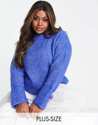 Urban Bliss Plus relaxed jumper with turned cuff in cobalt blue