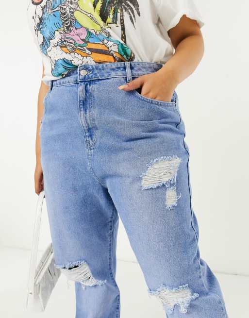 Urban Bliss Plus ripped boyfriend jean in mid wash blue, 3 of 4