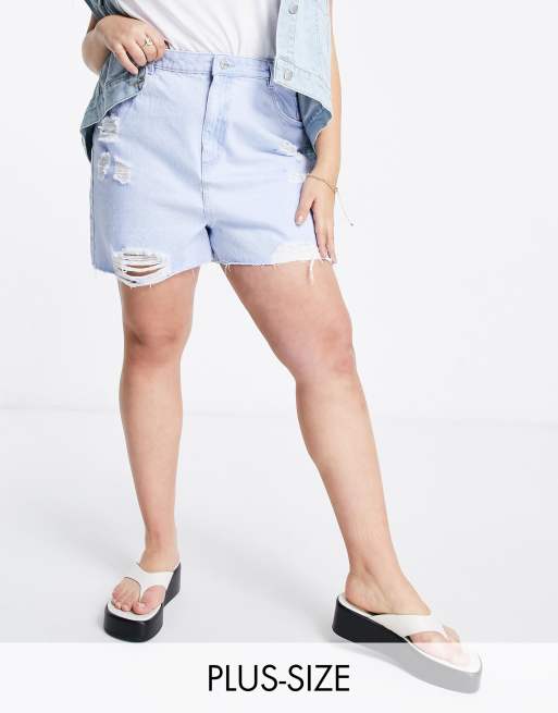 Urban Bliss Plus Ripped High Waist Shorts In Light Wash Asos
