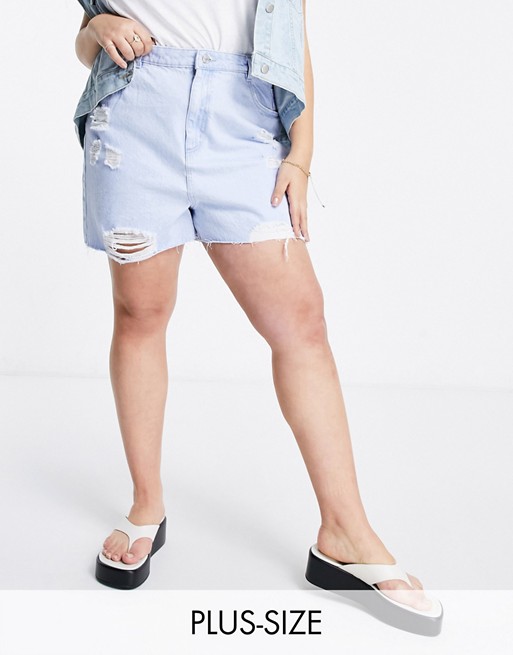 Urban Bliss Plus ripped high waisted short in light wash