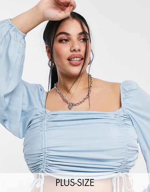 Urban Bliss Plus ruched crop top in blue