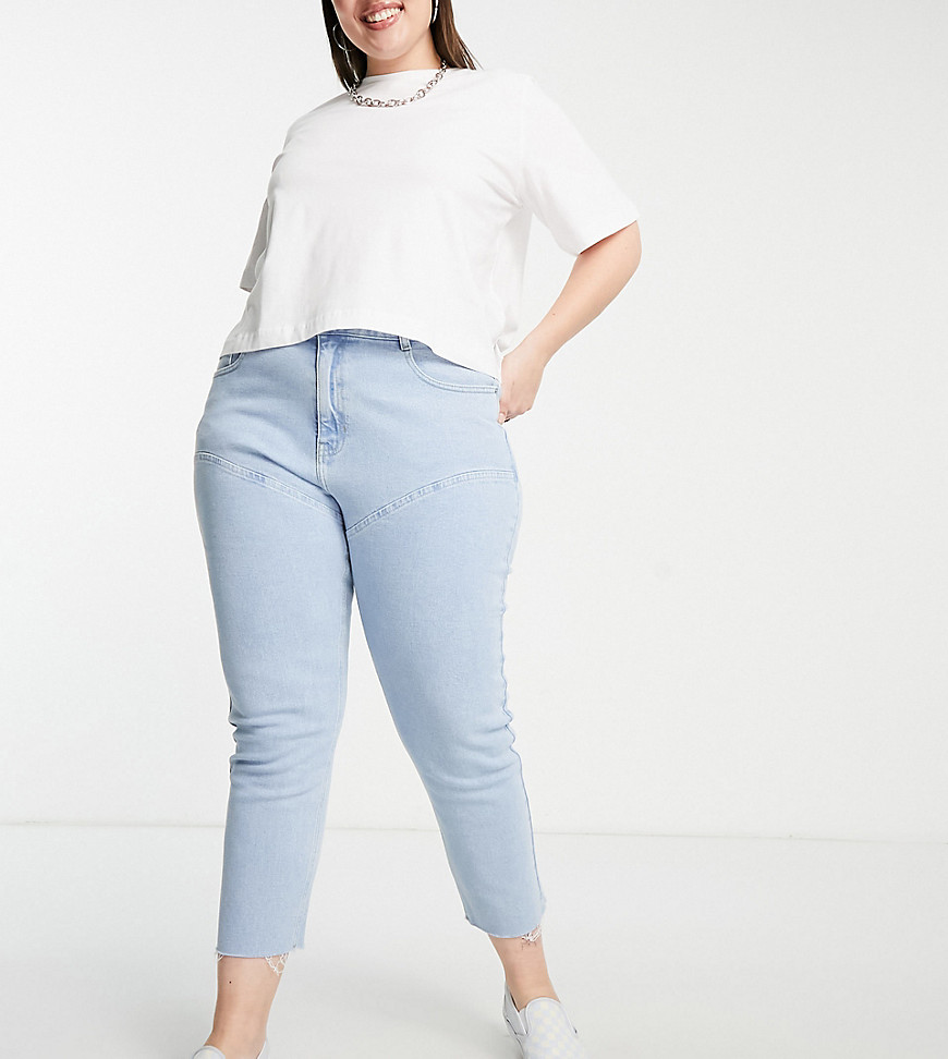 Plus-size jeans by Urban Bliss Plus Wear wash repeat High rise Belt loops Functional pockets Raw-cut hem Cropped length Straight fit