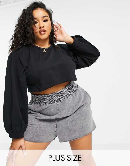 Urban Bliss Plus set volume sleeve crop sweatshirt in black