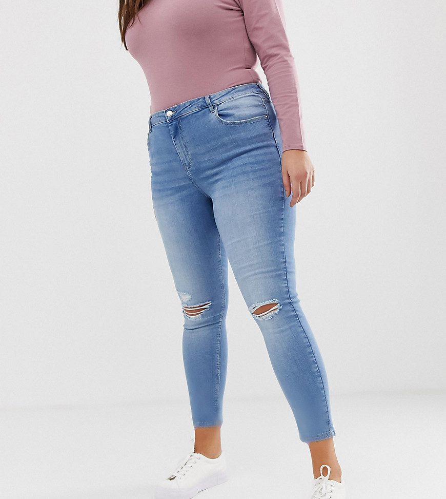 Urban Bliss Plus - Skinny jeans met hoge taille en distressed zoom-Blauw