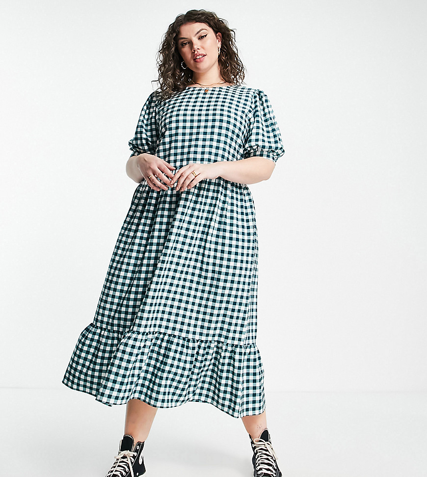 Plus-size dress by Urban Bliss Plus Next stop: checkout Round neck Short sleeves Button-keyhole back Smock style Regular fit