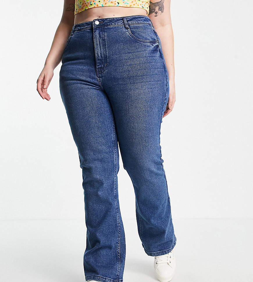 Urban Bliss Plus straight flare jeans in mid wash blue