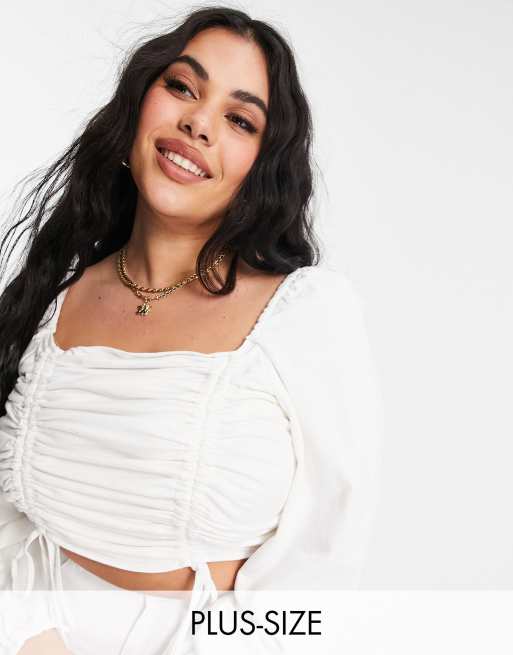 Urban Bliss Plus - Sweatertop met rimpeleffect in wit