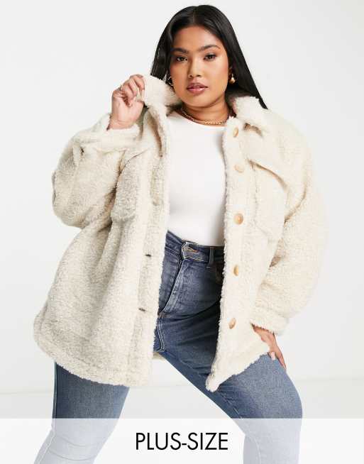 Urban Bliss Plus teddy shacket in cream | ASOS