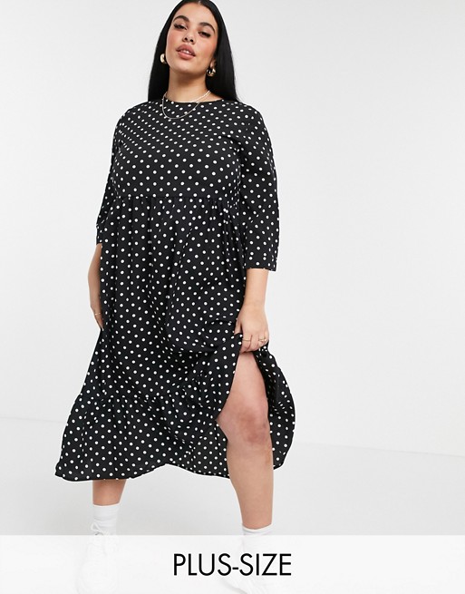Urban Bliss Plus tiered midi dress in polka dots