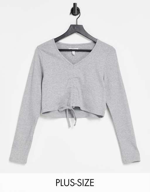 Urban Bliss Plus - Top a coste con arricciatura sul davanti, colore grigio